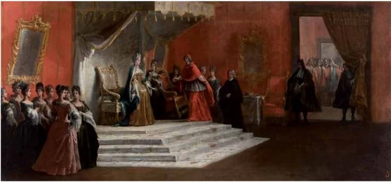 Il cardinale Gozzadini, legato pontificio presente alle nozze, fa visita a Elisabetta Farnese - Reggia di Caserta